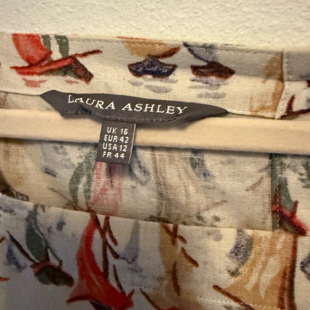 Vintage Laura Ashley Nautical Sailboat Print Blouse size 12 - Picture 2 of 7